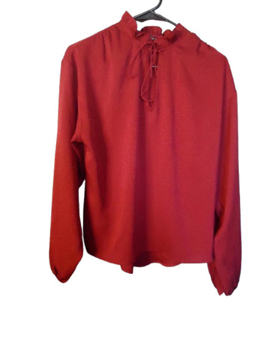 Express Ruffle Tie-Front V-Neck Blouse Womens Size XS Red Animal Long Sleeve